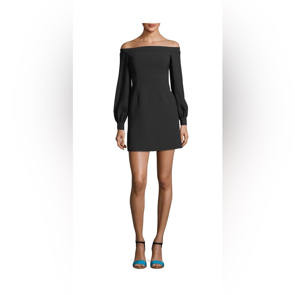 Jill Jill Stuart Off-the-Shoulder Stretch-Crepe Mini Cocktail Zip Dress in Black